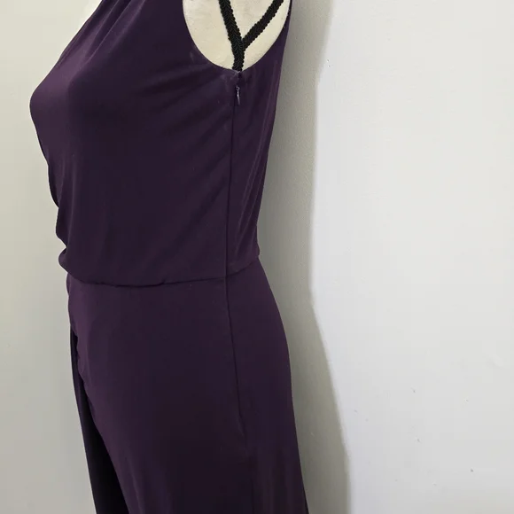 CALVIN KLEIN size 6 Stretch Zip Ruched One Shoulder Embellished Dress Purple - Picture 7 of 16